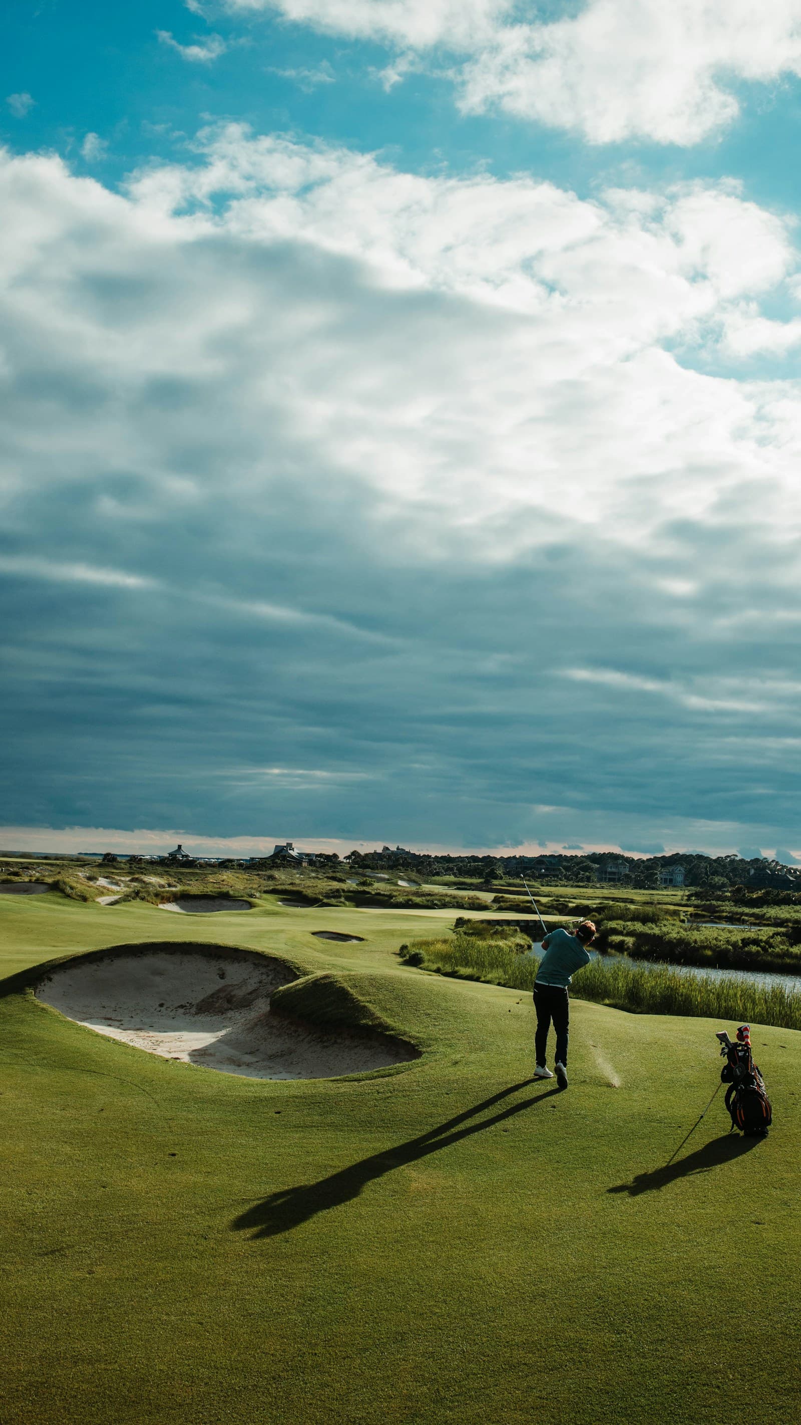 Aerial view of golf course fairways